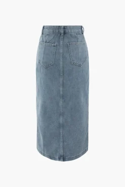 Asymmetric Denim Wrap Slit Skirt