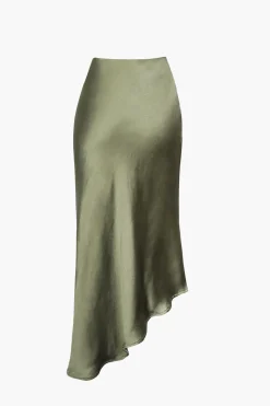 Asymmetric Hem Slit Button Deco Skirt