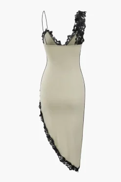 Asymmetric Lace Panel Midi Dress