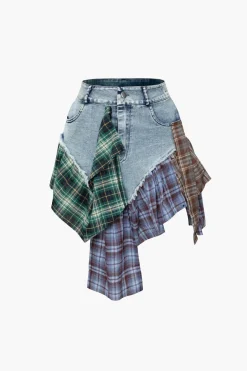 Asymmetric Patchwork Denim Mini Skirt