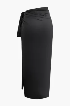 Asymmetric Ruched Cami Top And Tie Split Maxi Skirt Set