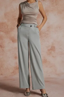 Asymmetric Waist Ruched Straight Leg Pants