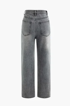 Asymmetric Waist Straight Leg Jeans