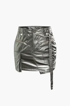 Asymmetric Zipper Multi Pocket Cargo Skirt