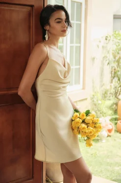 Asymmetrical Cowl Neck Backless Slip Mini Dress