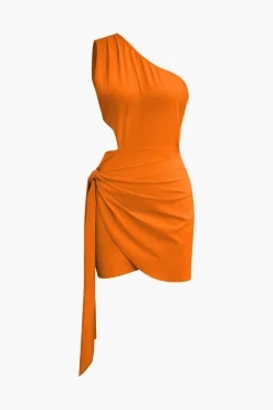 Asymmetrical Cut Out Ruched Tie Mini Dress