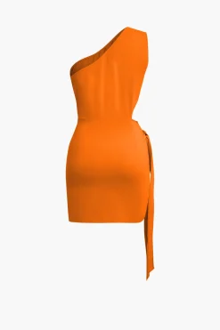 Asymmetrical Cut Out Ruched Tie Mini Dress