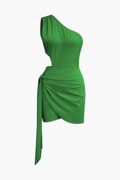 Asymmetrical Cut Out Ruched Tie Mini Dress