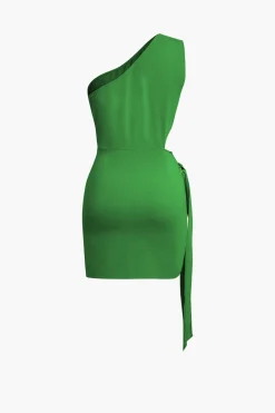 Asymmetrical Cut Out Ruched Tie Mini Dress