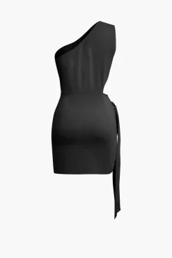 Asymmetrical Cut Out Ruched Tie Mini Dress