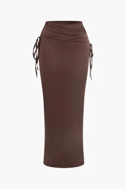 Asymmetrical Drawstring Short Sleeve Crop Top And Maxi Skirt Set