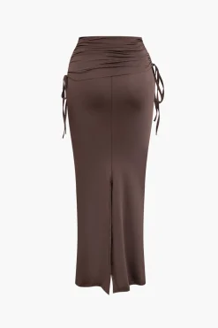 Asymmetrical Drawstring Short Sleeve Crop Top And Maxi Skirt Set