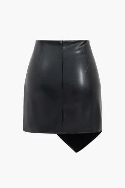 Asymmetrical Faux Leather Ruched Skirt