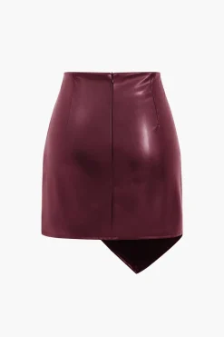 Asymmetrical Faux Leather Ruched Skirt
