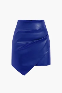 Asymmetrical Faux Leather Ruched Skirt