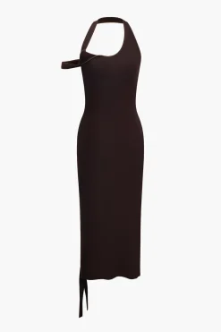 Asymmetrical Halter Cut Out Midi Dress