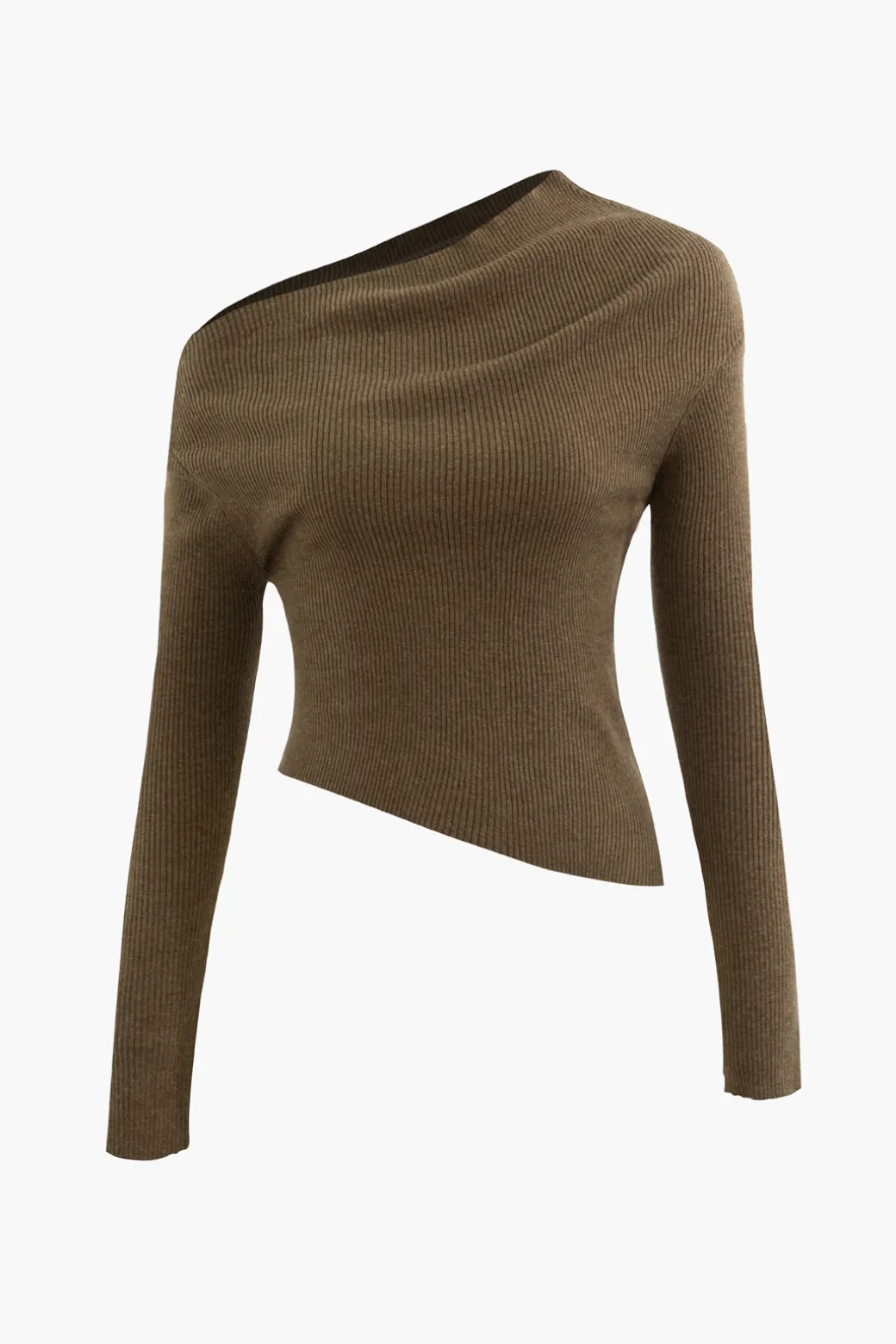 Asymmetrical Long Sleeve Rib Knit Top