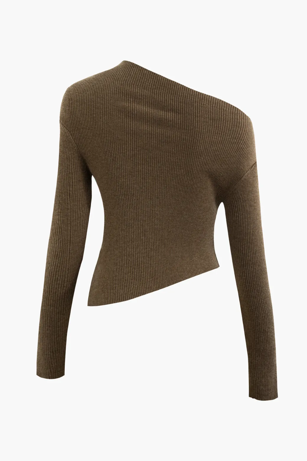 Asymmetrical Long Sleeve Rib Knit Top