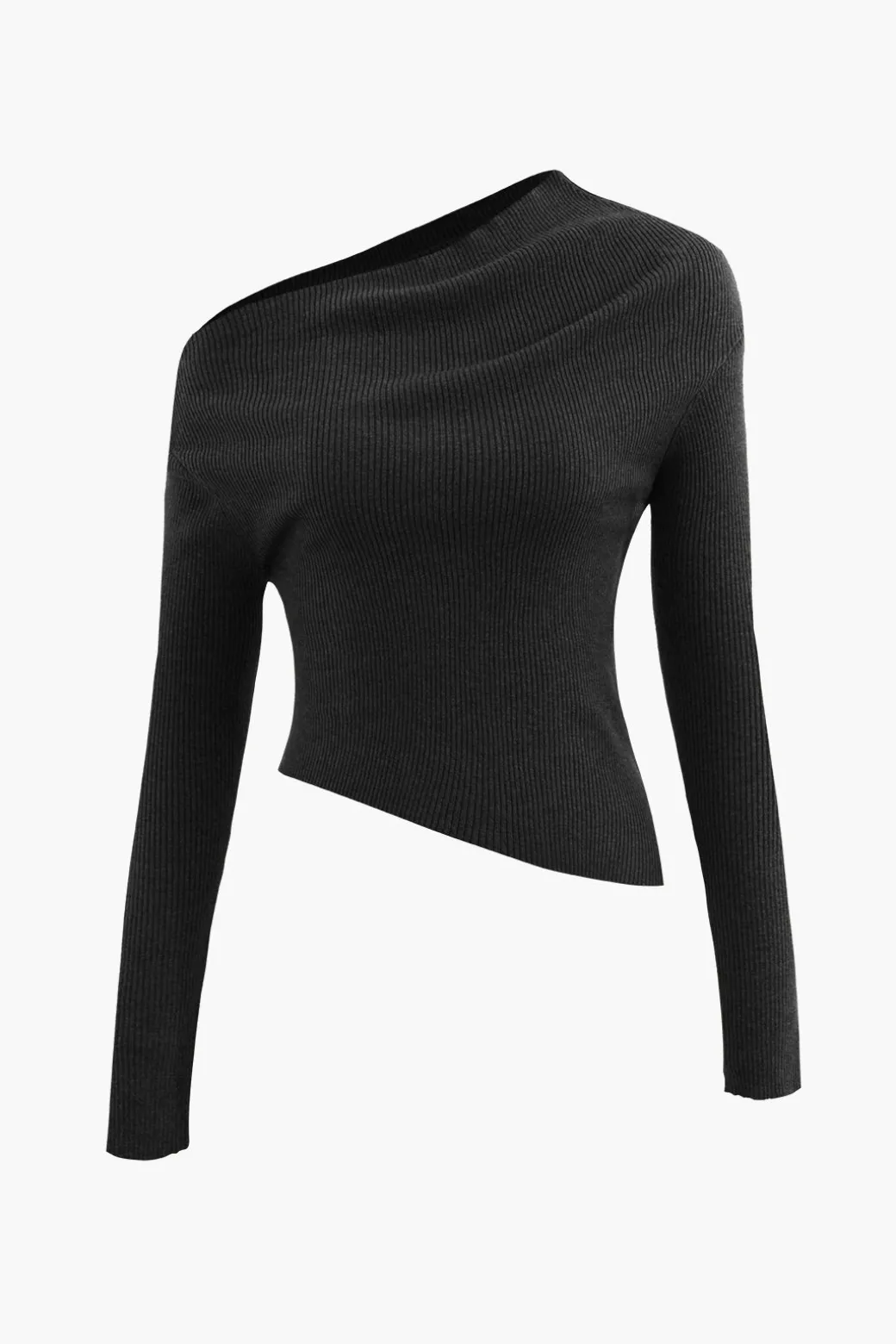Asymmetrical Long Sleeve Rib Knit Top
