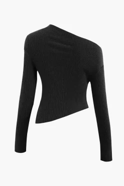Asymmetrical Long Sleeve Rib Knit Top