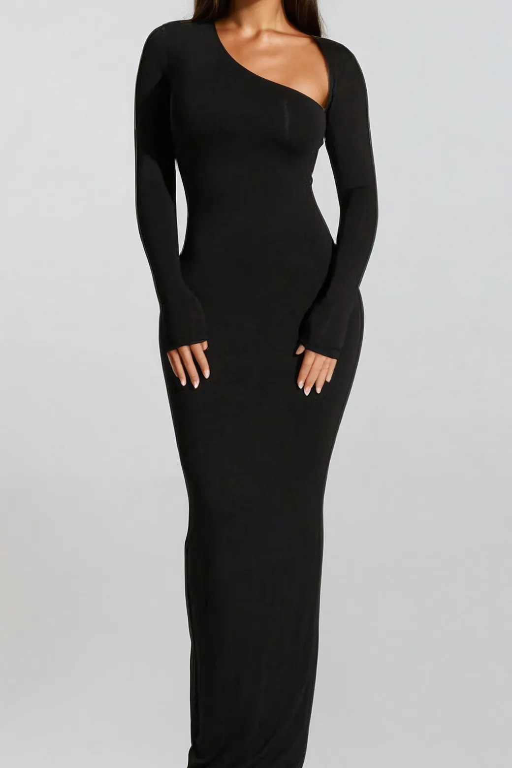 Asymmetrical Neck Slit Maxi Dress