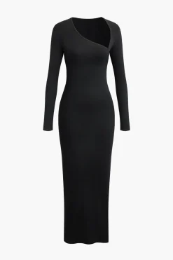Asymmetrical Neck Slit Maxi Dress