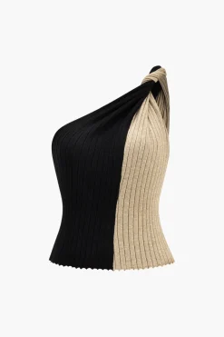 Asymmetrical Patchwork Knit Tank Top