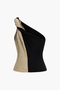 Asymmetrical Patchwork Knit Tank Top
