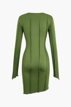 Asymmetrical Round Neck Seam Detail Long Sleeve Mini Dress