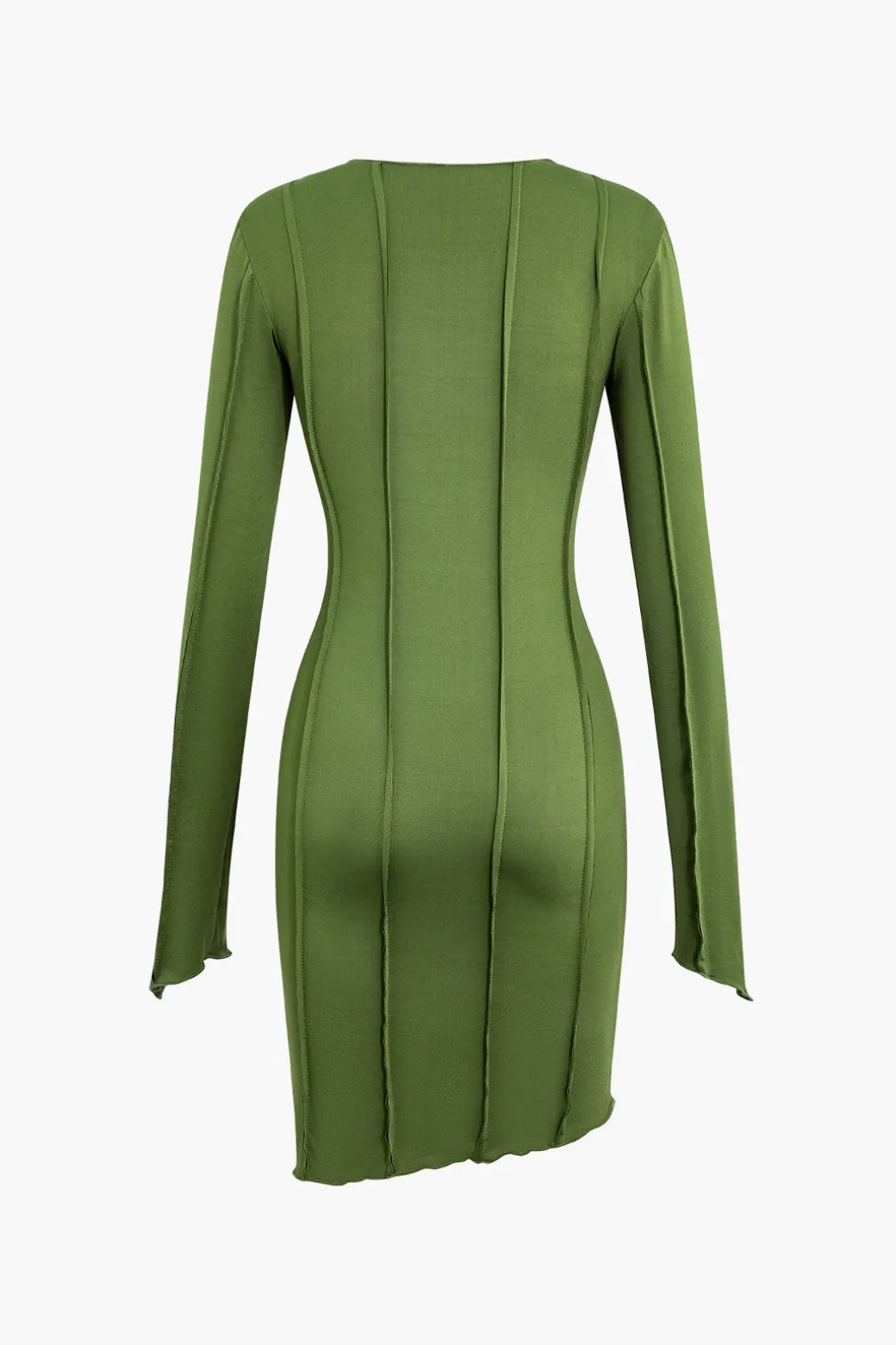 Asymmetrical Round Neck Seam Detail Long Sleeve Mini Dress