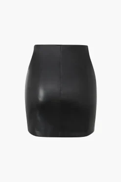 Asymmetrical Ruched Faux Leather Mini Skirt