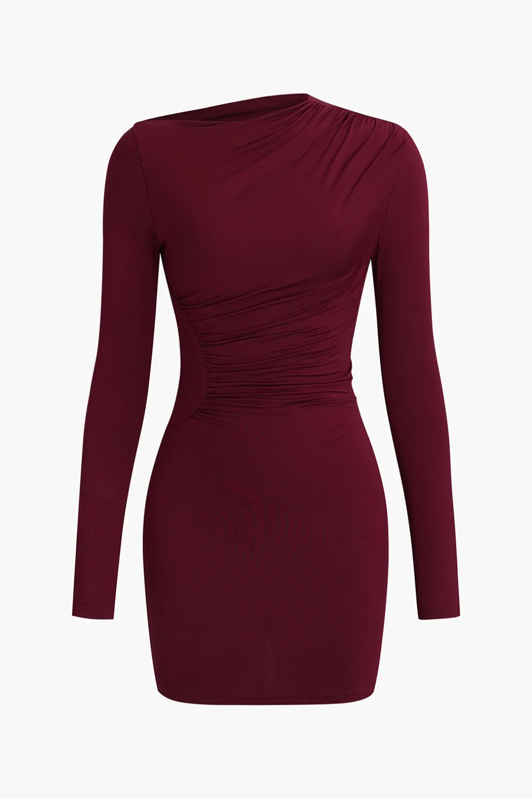 Asymmetrical Ruched Long Sleeve Mini Dress