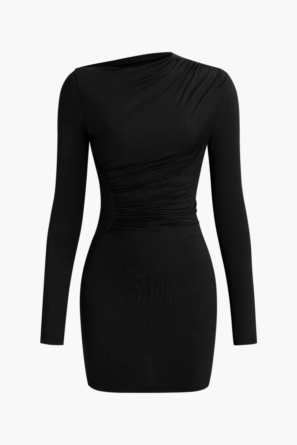 Asymmetrical Ruched Long Sleeve Mini Dress