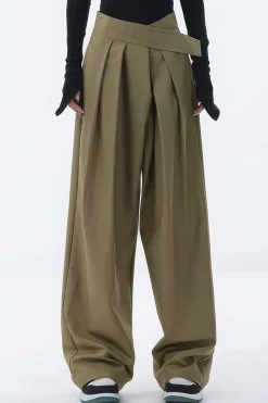 Asymmetrical Ruched Wide Leg Trousers