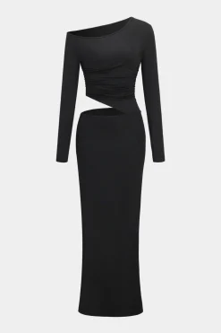 Asymmetrical Shoulder Long Sleeve Maxi Dress