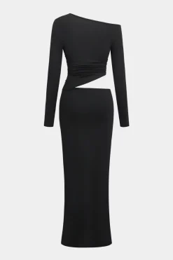 Asymmetrical Shoulder Long Sleeve Maxi Dress