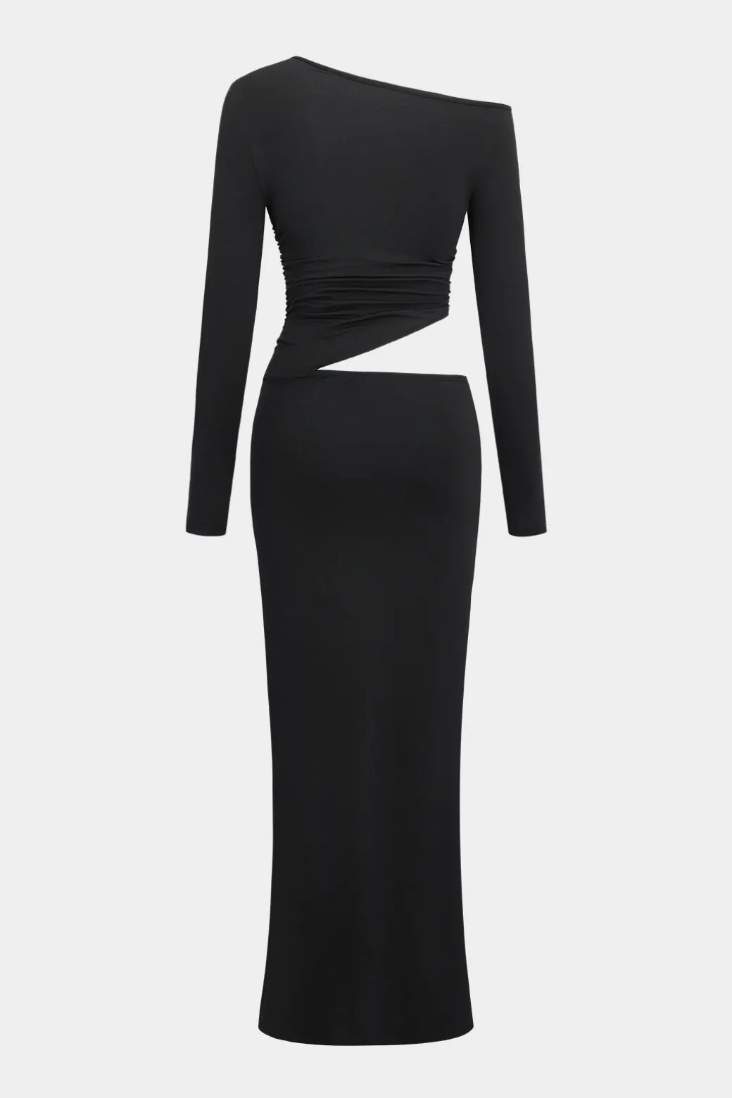 Asymmetrical Shoulder Long Sleeve Maxi Dress