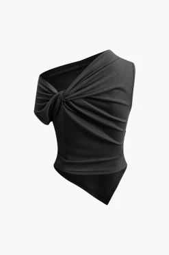 Asymmetrical Twist Top And High Waist Maxi Skirt Set