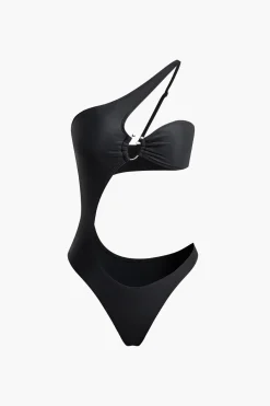Asymmetrical U-ring Cut Out Ruched One-Piece Swimsuit