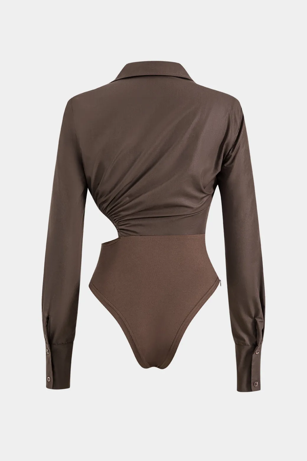 Asymmetry Patchwork Ruched Cut Out Long Sleeve Bodysuit