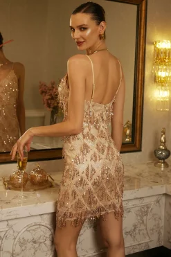 Backless Fringe Sequin Mini Dress