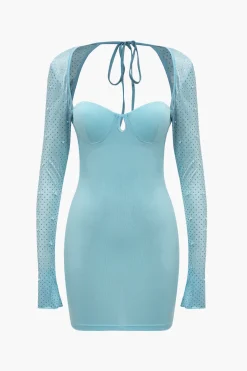 Backless Tie-Up Pearl Mini Dress