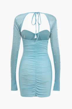 Backless Tie-Up Pearl Mini Dress
