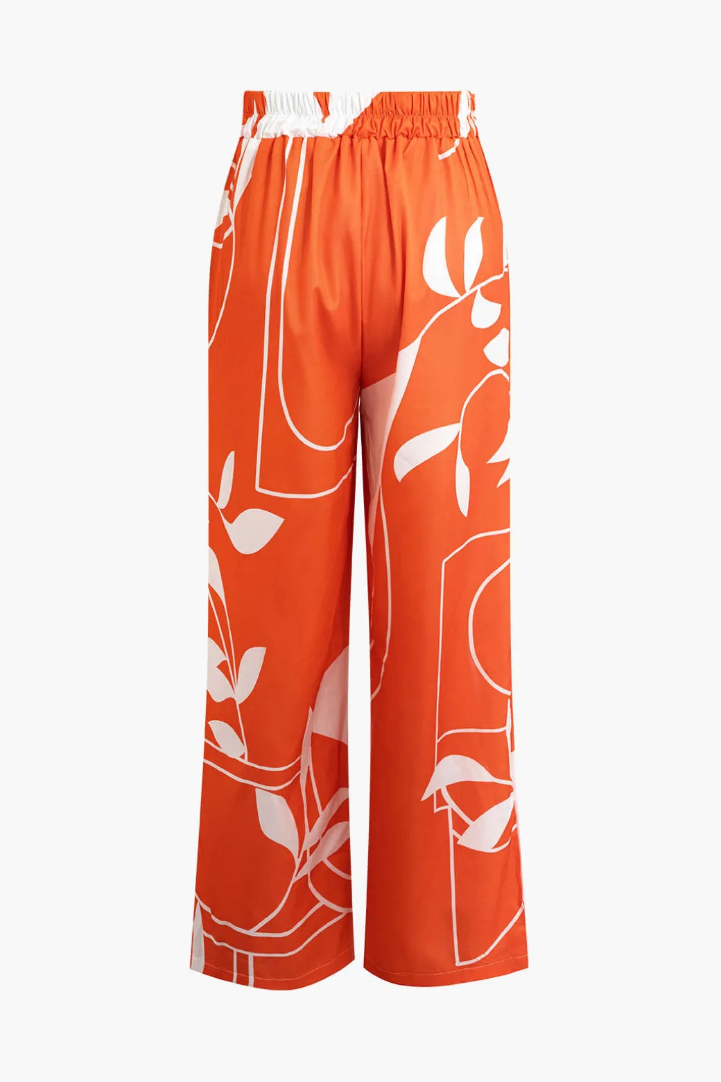 Bamboo Leaf Print Knot Cami Top And Pants Set