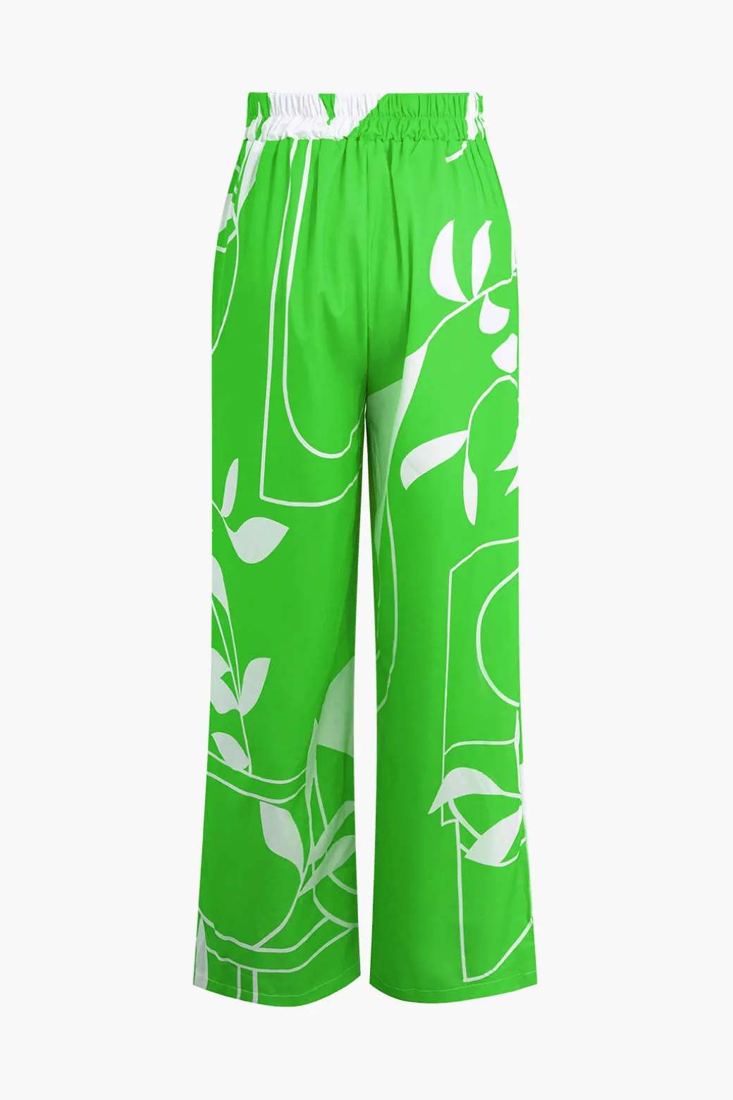 Bamboo Leaf Print Knot Cami Top And Pants Set