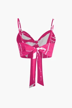 Bamboo Leaf Print Knot Cami Top And Pants Set