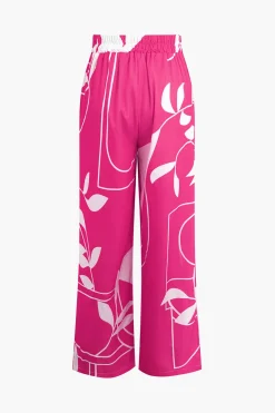 Bamboo Leaf Print Knot Cami Top And Pants Set