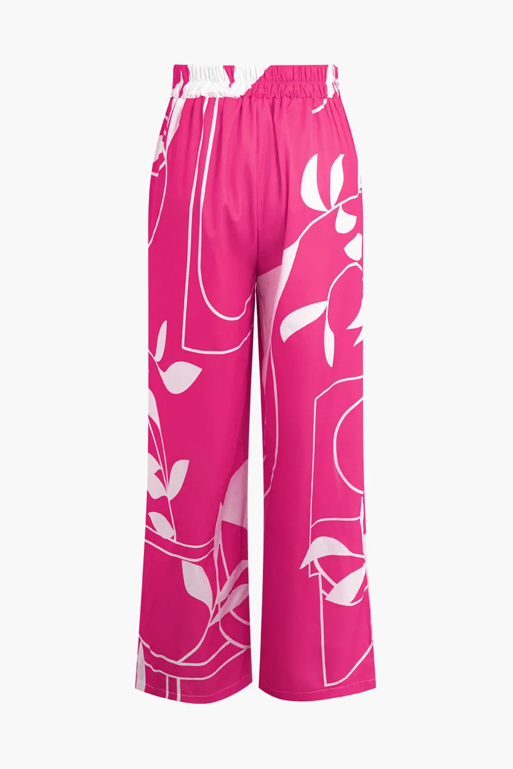 Bamboo Leaf Print Knot Cami Top And Pants Set
