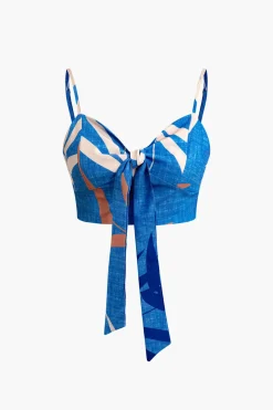 Bamboo Leaf Print Knot Cami Top And Pants Set