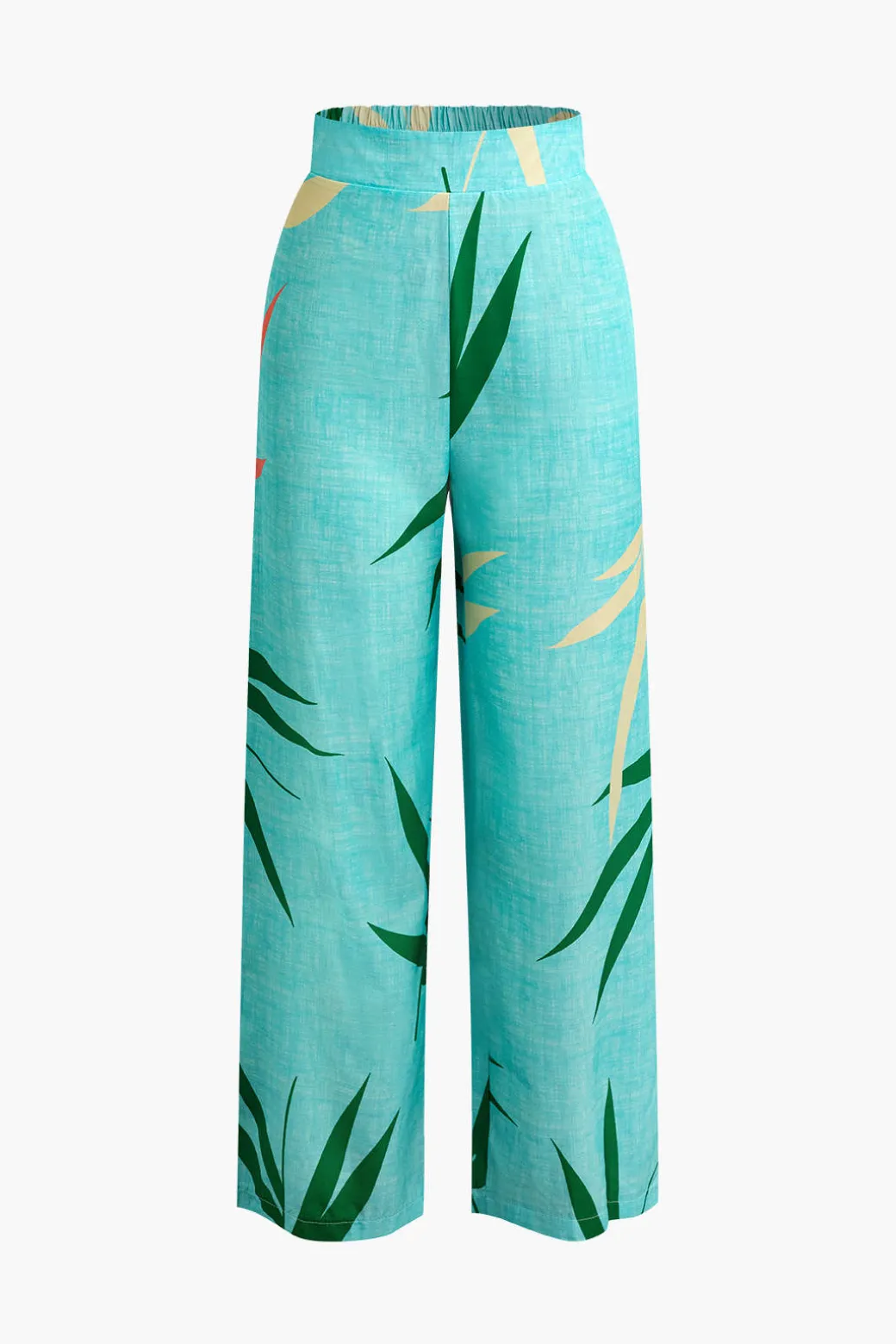 Bamboo Leaf Print Knot Cami Top And Pants Set